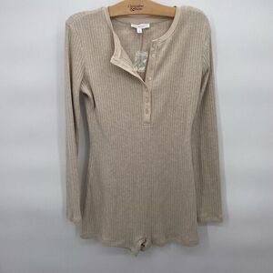 Gray Lab LA Women's Ribbed Knit Romper Cream‎ Size Medium #24C
